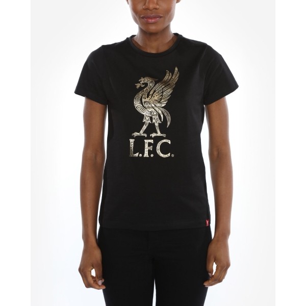 LFC Womens Black Liverbird Foil Print Tee