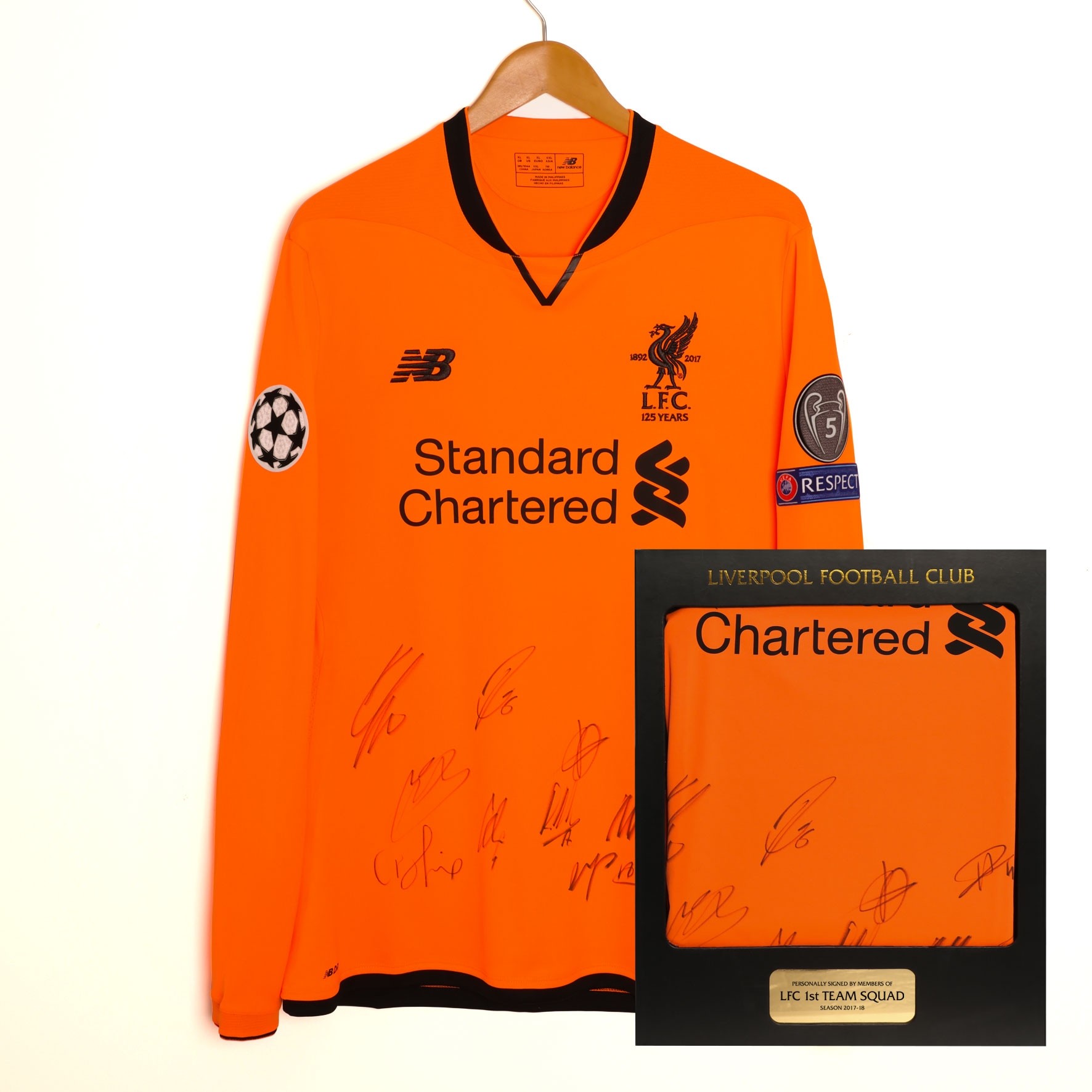LFC 17/18 Champions League Squad Signed Third Boxed Shirt