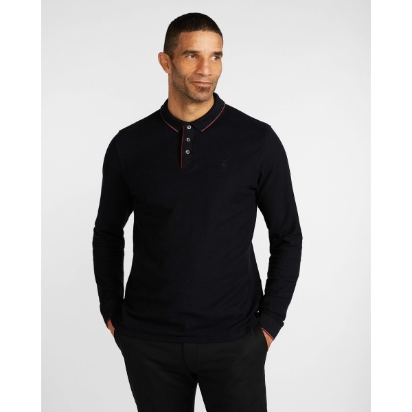 LFC Mens Black Firma Long Sleeve Tipping Polo