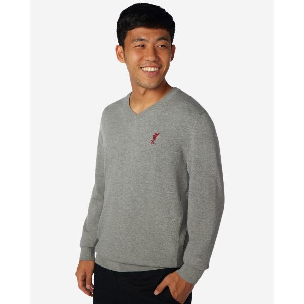 LFC V Neck Cotton Knit Jumper Grey
