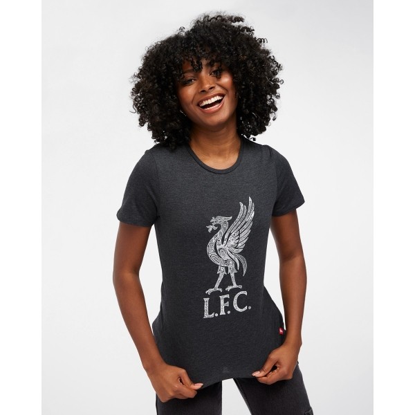 LFC Womens Charcoal Liverbird Foil Print Tee